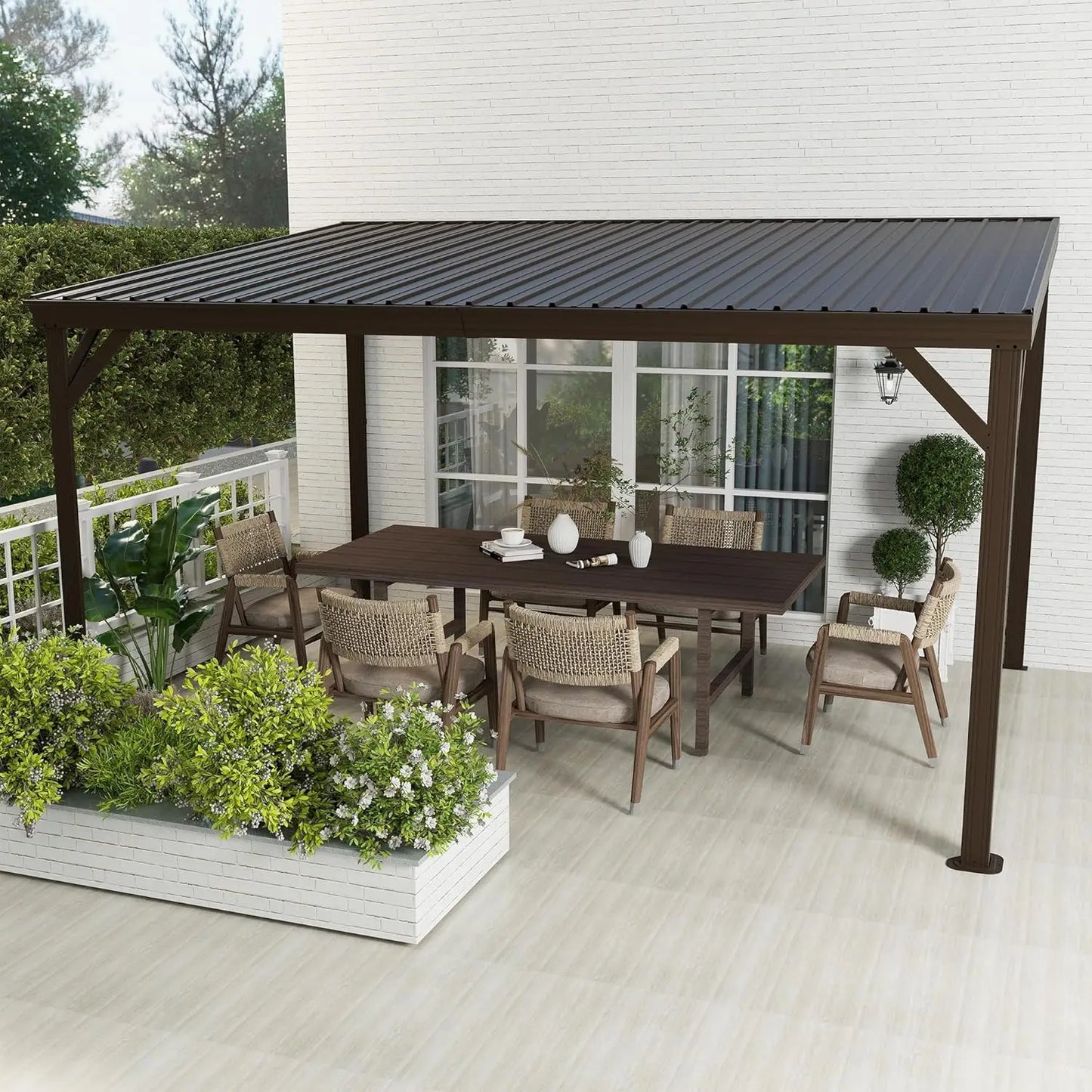 Galvanized Steel Wall Gazebo Pergola With Hardtop Gutter Patio Shade