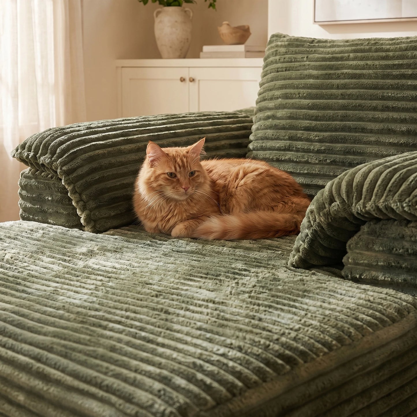 Premium Corduroy Sofa Bed With Removable Pillows And Armrests