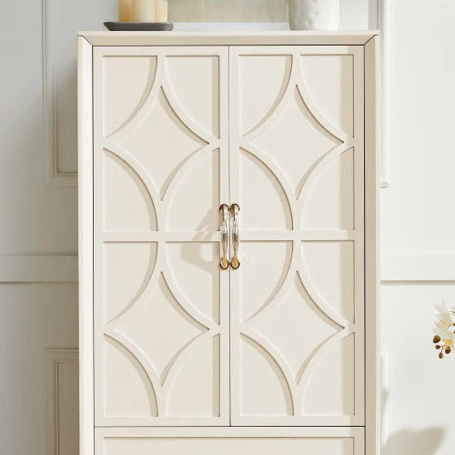 Mid Century Modern Kitchen Pantry Cabinet With Doors And Drawers