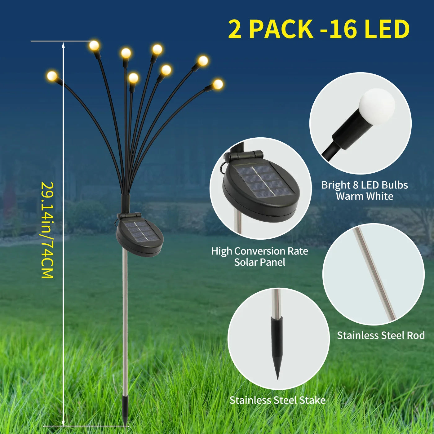 Solar Firefly Pathway Lights Waterproof Flexible Wire Garden Decor