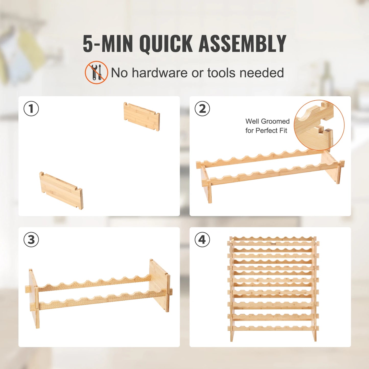 SucceBuy Stackable Bamboo Wine Rack Free Standing Modular Storage Shelf