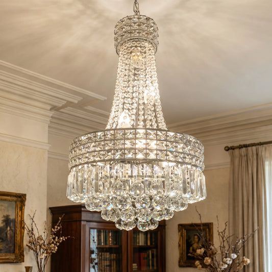 Round Dimmable Crystal Chandelier With Iron Body And E14 Base