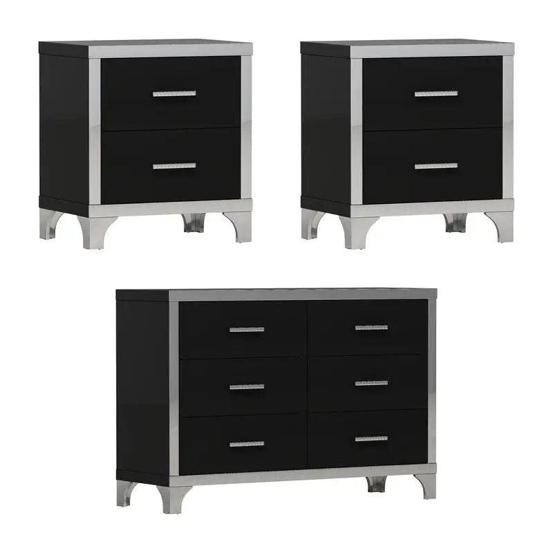 Modern Three Piece Bedroom Set With Dresser And Nightstands