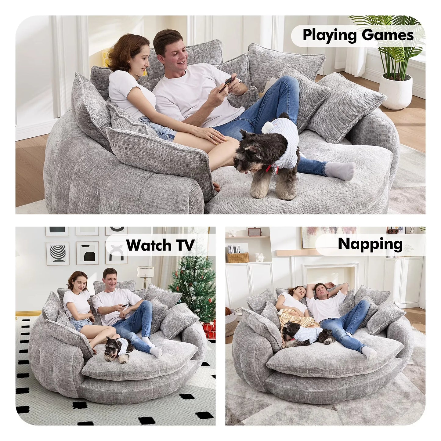 Modern Chenille Cloud Couch Sleeper Sofa With Memory Foam
