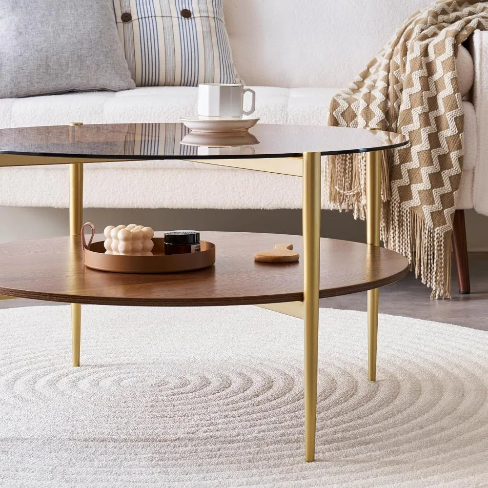 RBXC Mid Century Modern Round Coffee Table Two Level Design