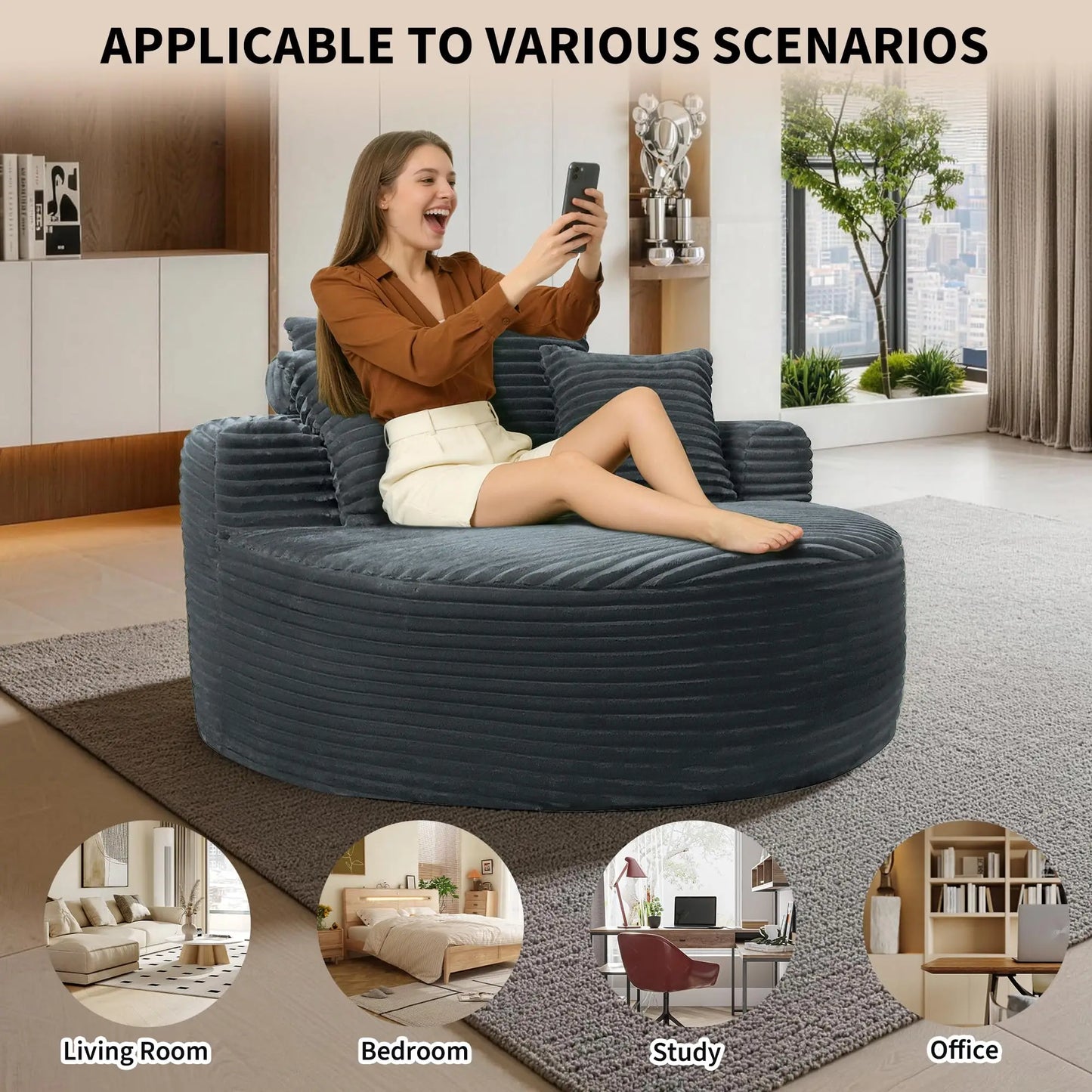 HiMISS Modern Round Lounge Chair With Corduroy Fabric