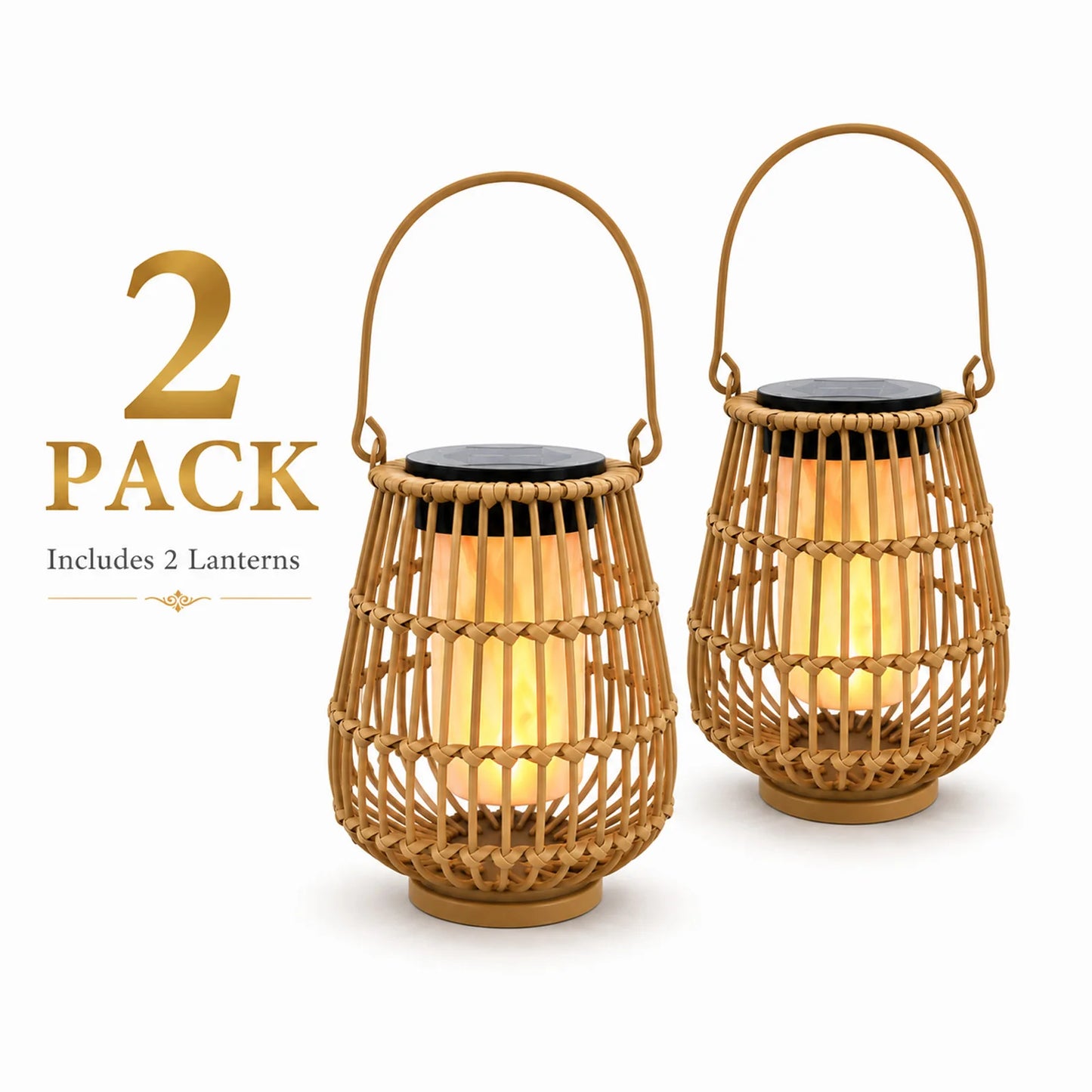 Handwoven Rattan Solar Lanterns Waterproof Hanging Led Outdoor Lights