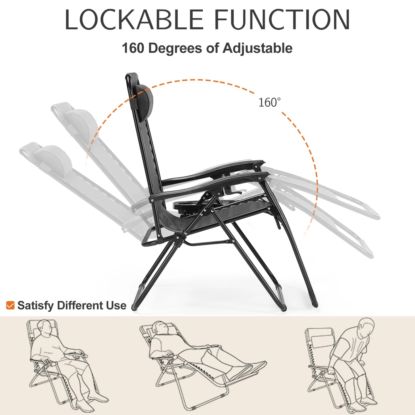 JHK Zero Gravity Outdoor Lounge Chair With Adjustable Pillow