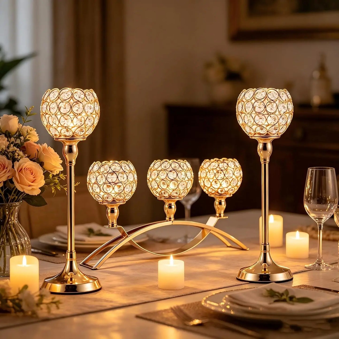 Triple Arm Tealight Candelabra Stand For Wedding Table Centerpiece Decor