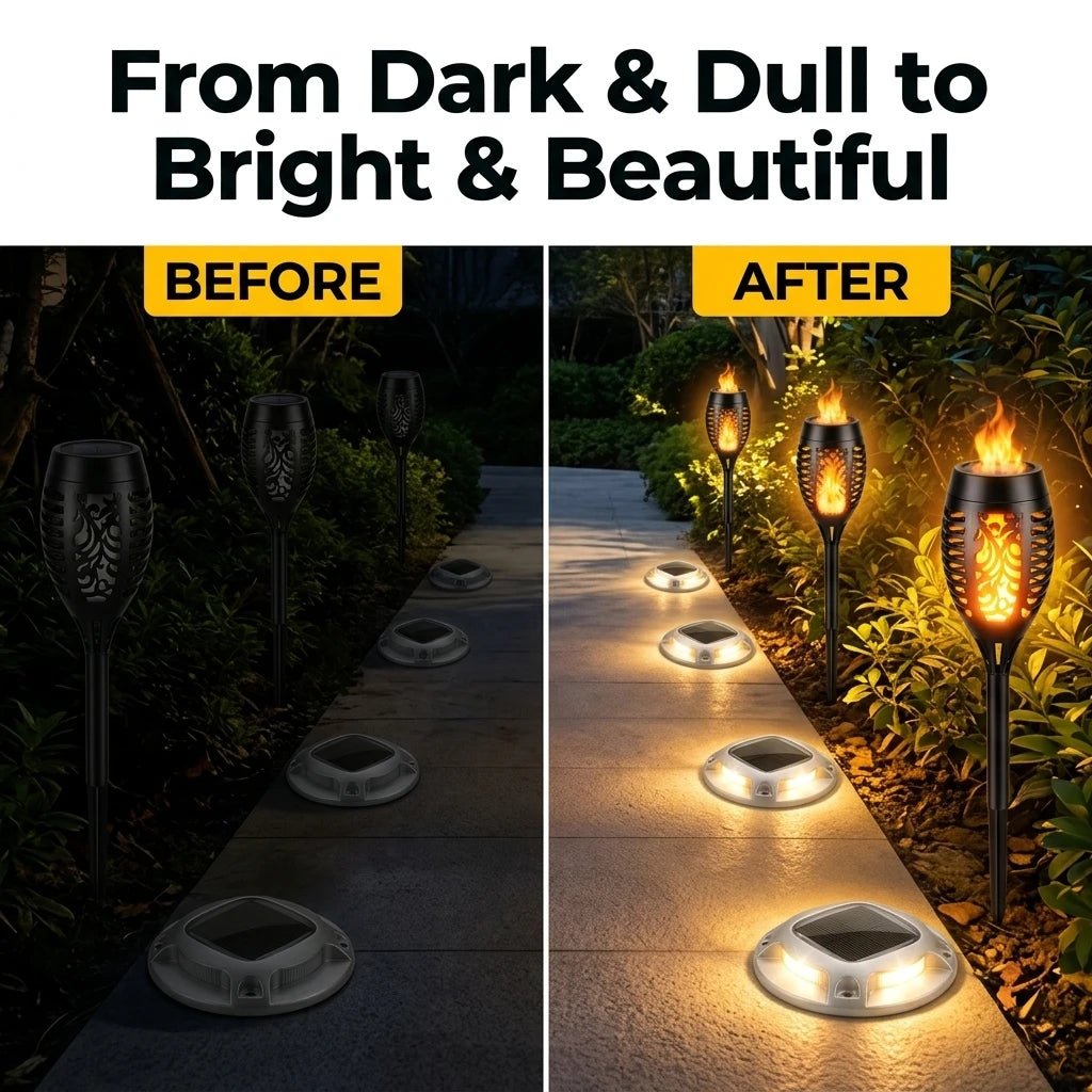 Solar Outdoor Flame Torch And Ground Lamps Waterproof Aluminum Led Pathway