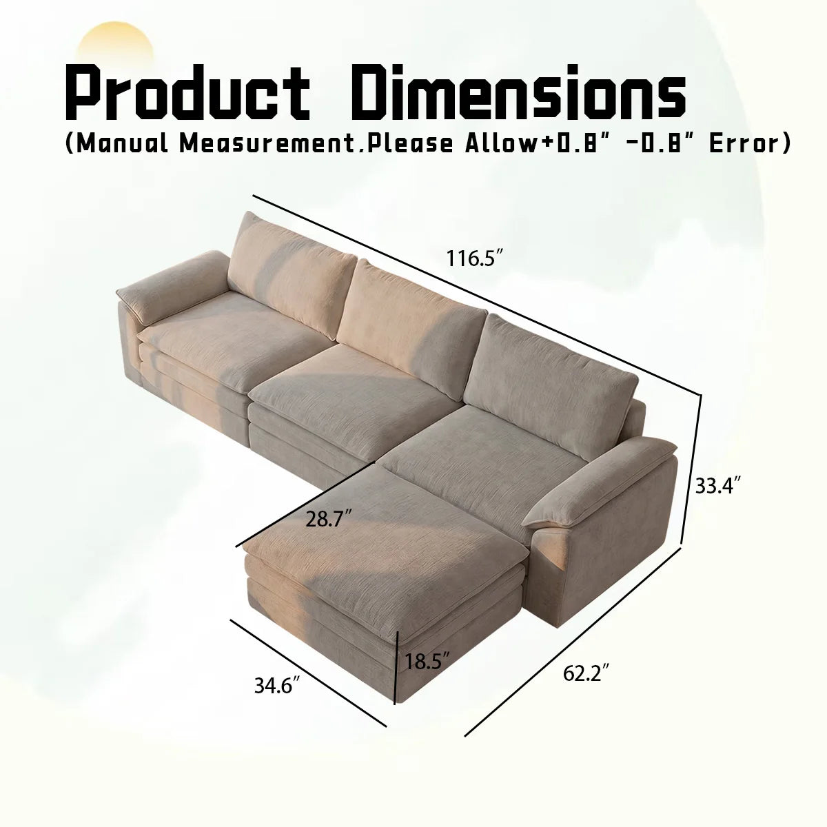 Modern Cloud Modular Sofa Set With Integrated Plush Foam Pillows