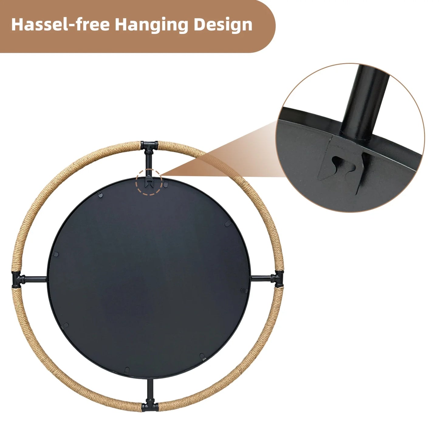 Elegant Rope Frame Round Wall Mirror Bathroom Living Room Decor