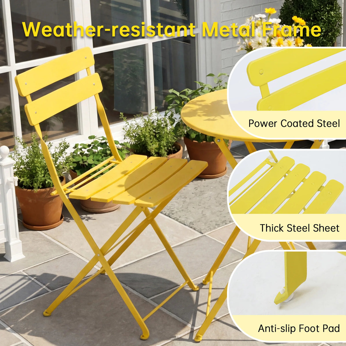 TUAREX Folding Steel Bistro Set For Outdoor Patio Furniture