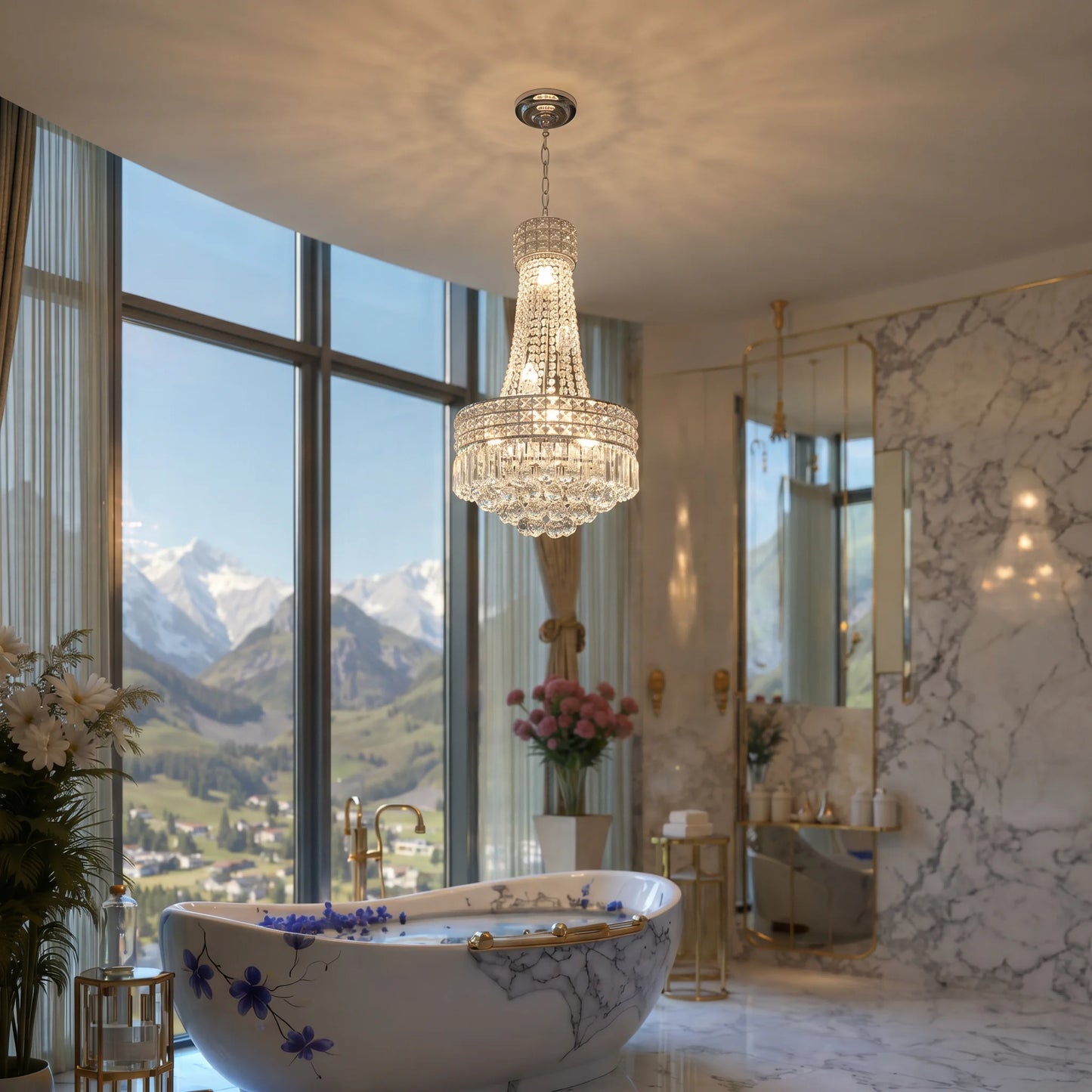 Round Dimmable Crystal Chandelier With Iron Body And E14 Base