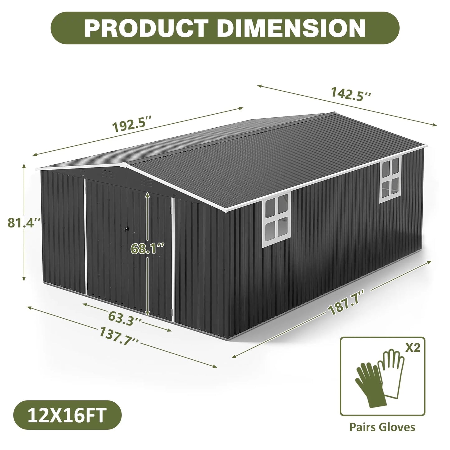 VIWAT Heavy Duty Outdoor Metal Storage Shed With Secure Door