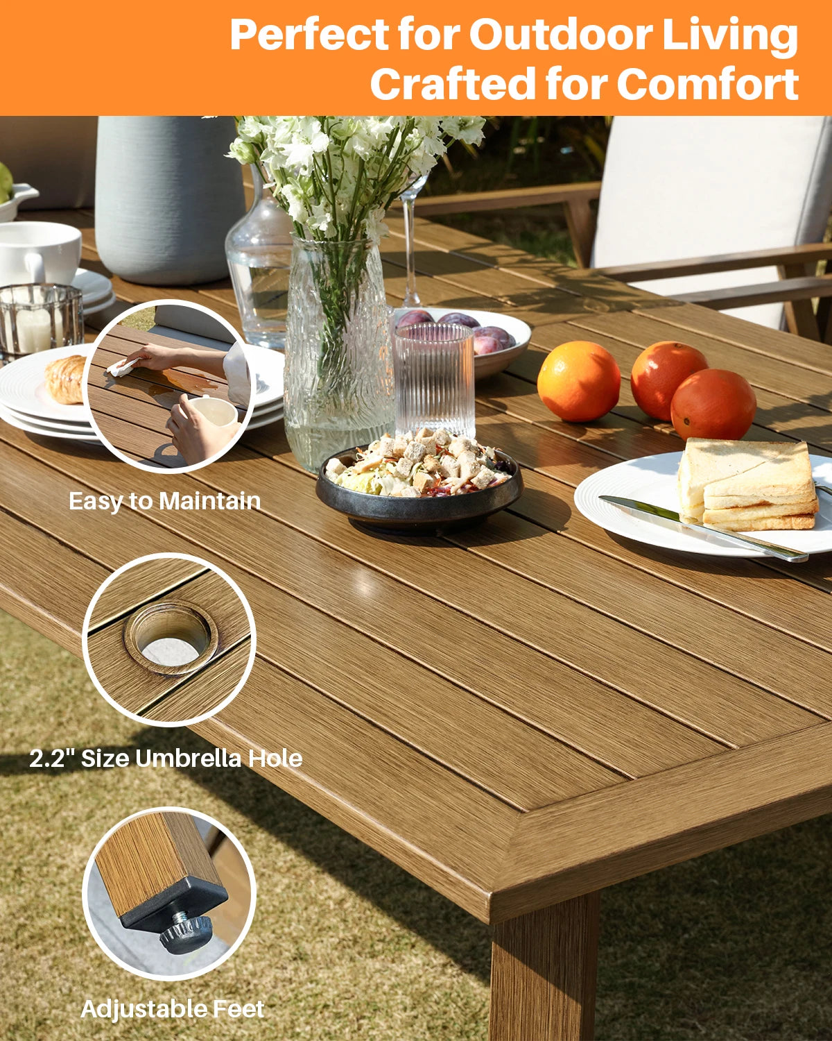 SeeHill Outdoor Aluminum Patio Dining Set With Umbrella Base