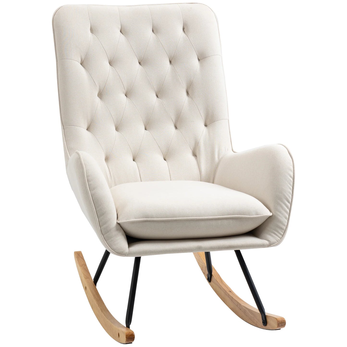 Homcom Diamond Tufted High Back Wooden Rocking Accent Chair