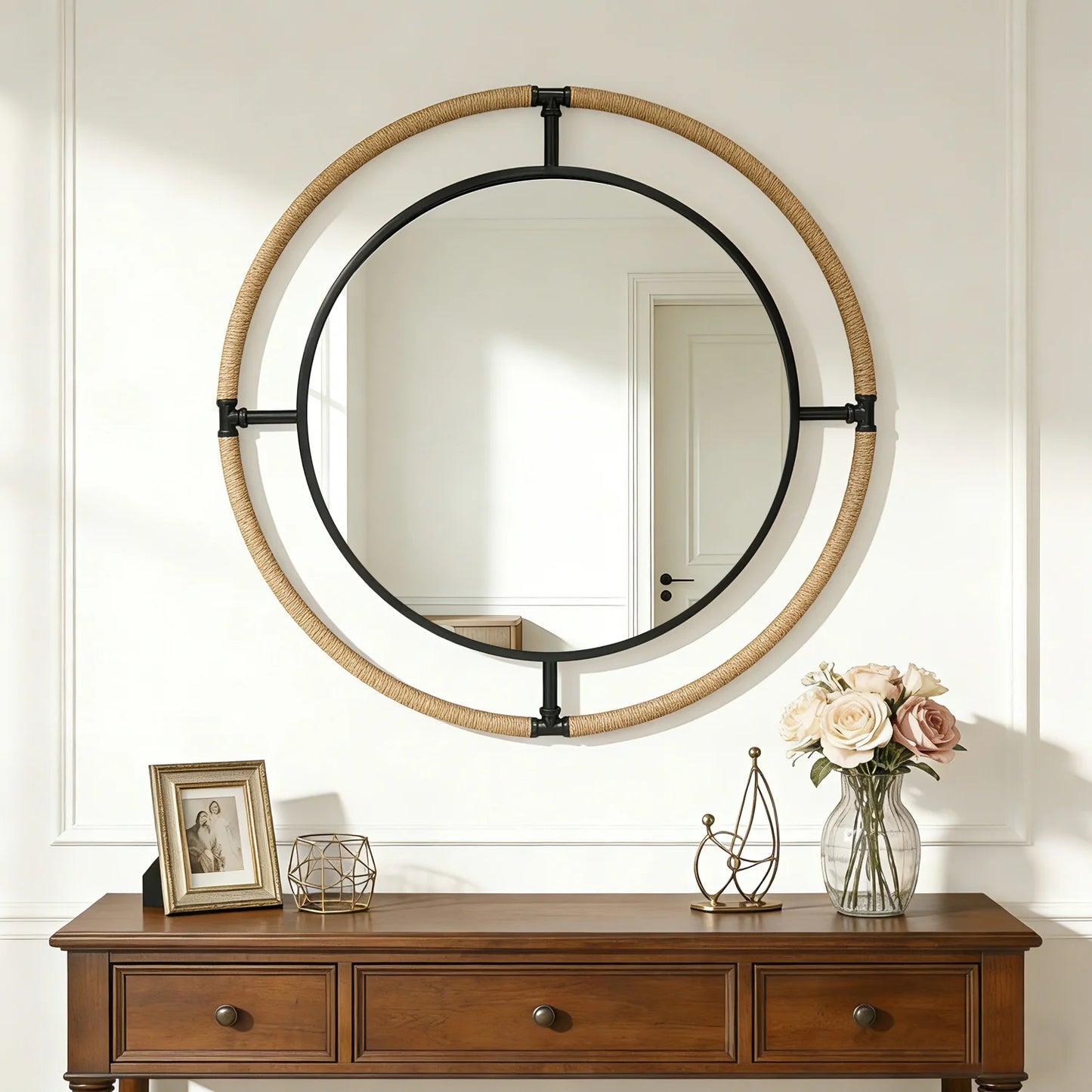Elegant Rope Frame Round Wall Mirror Bathroom Living Room Decor