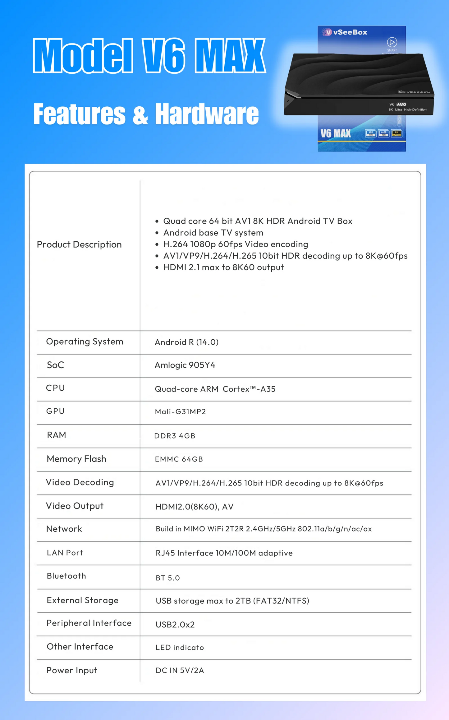 VseeCzydore V6 Max 8K Android Smart TV Box Voice Control