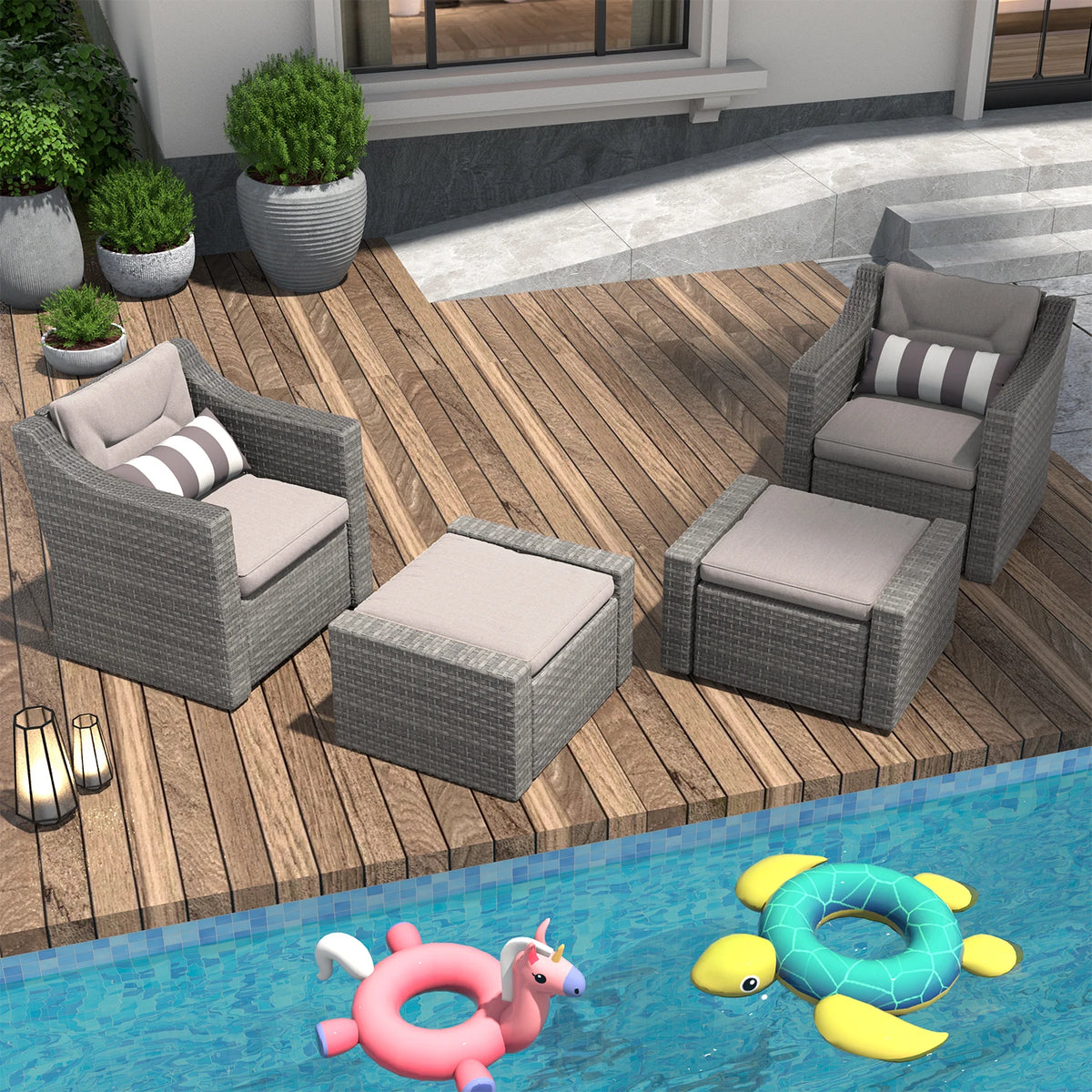 Four Piece Outdoor Wicker Rattan Patio Sectional Furniture Set