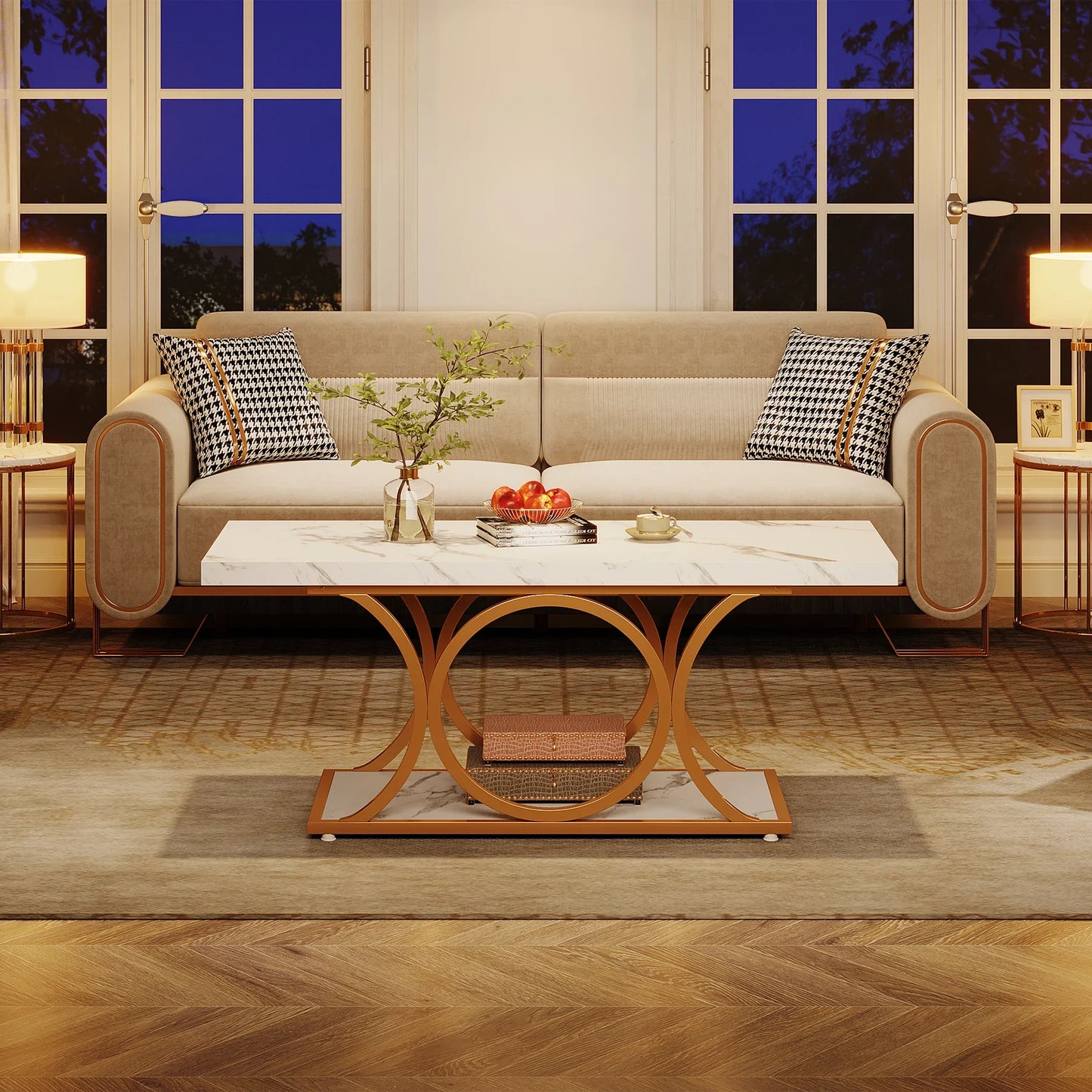 Tribesigns Modern Rectangle Coffee Table With Two Tier Shelves