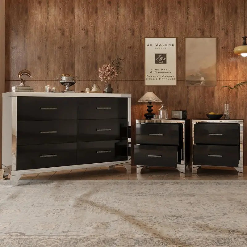 Modern Three Piece Bedroom Set With Dresser And Nightstands