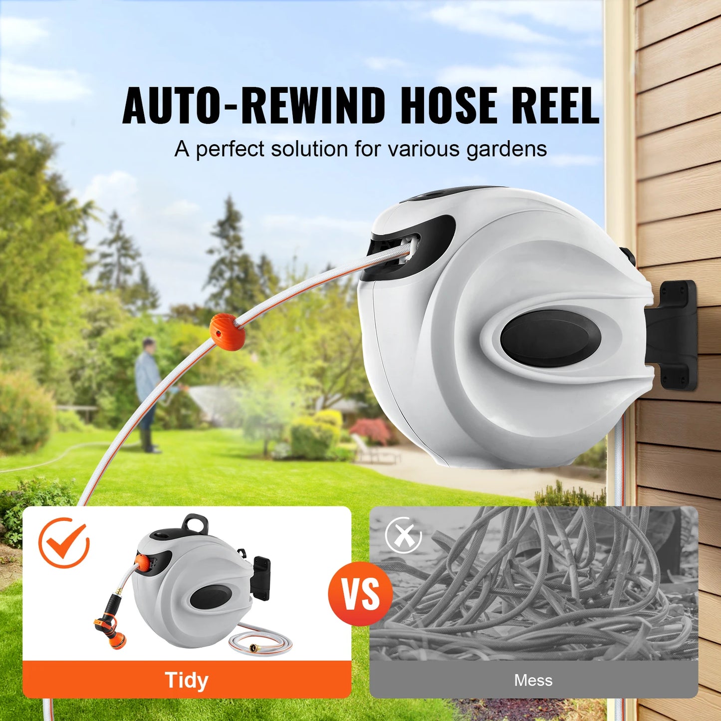 SucceBuy Retractable Wall Mount Hose Reel 180 Swivel Nozzle