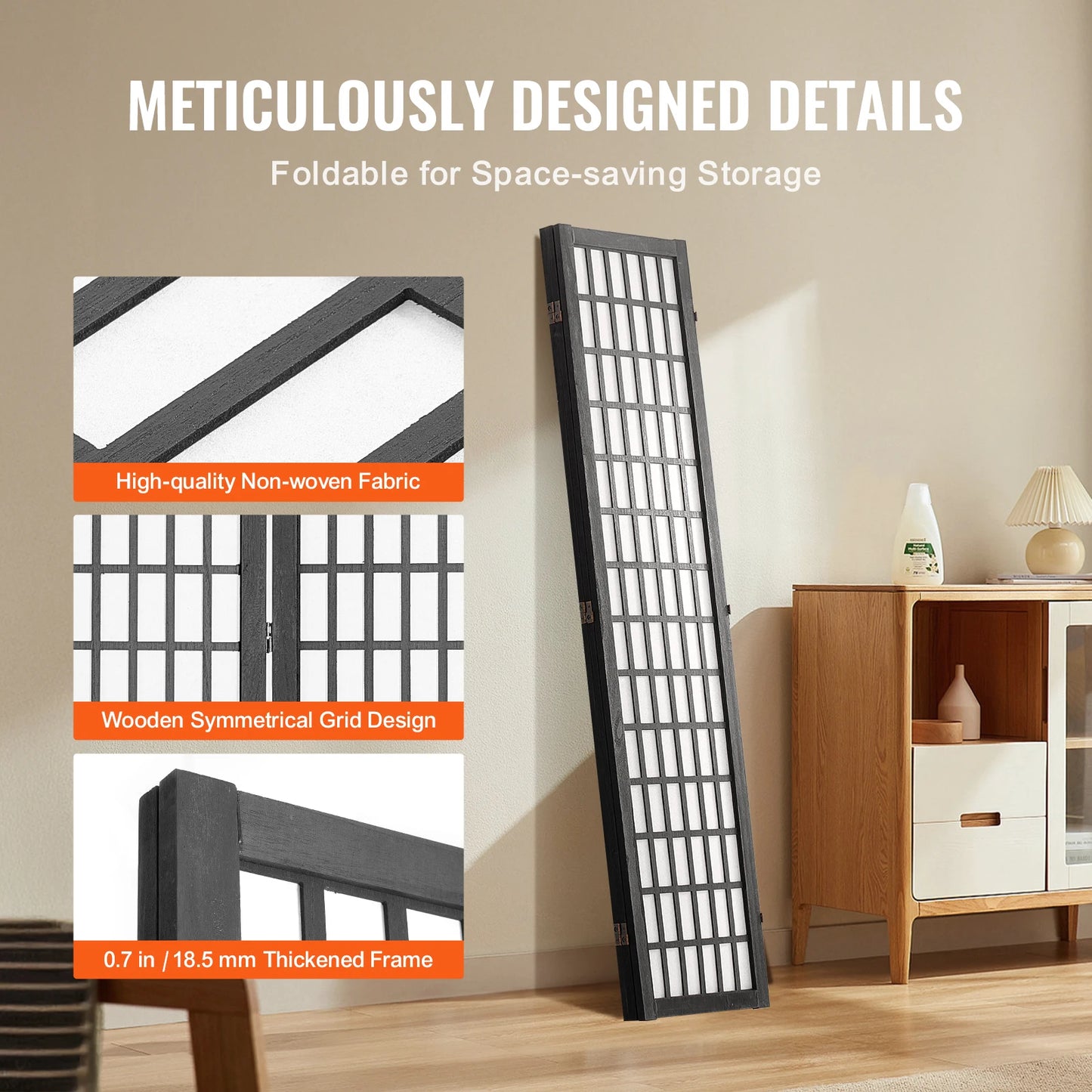 SucceBuy Wood Folding Privacy Screen Portable Room Divider