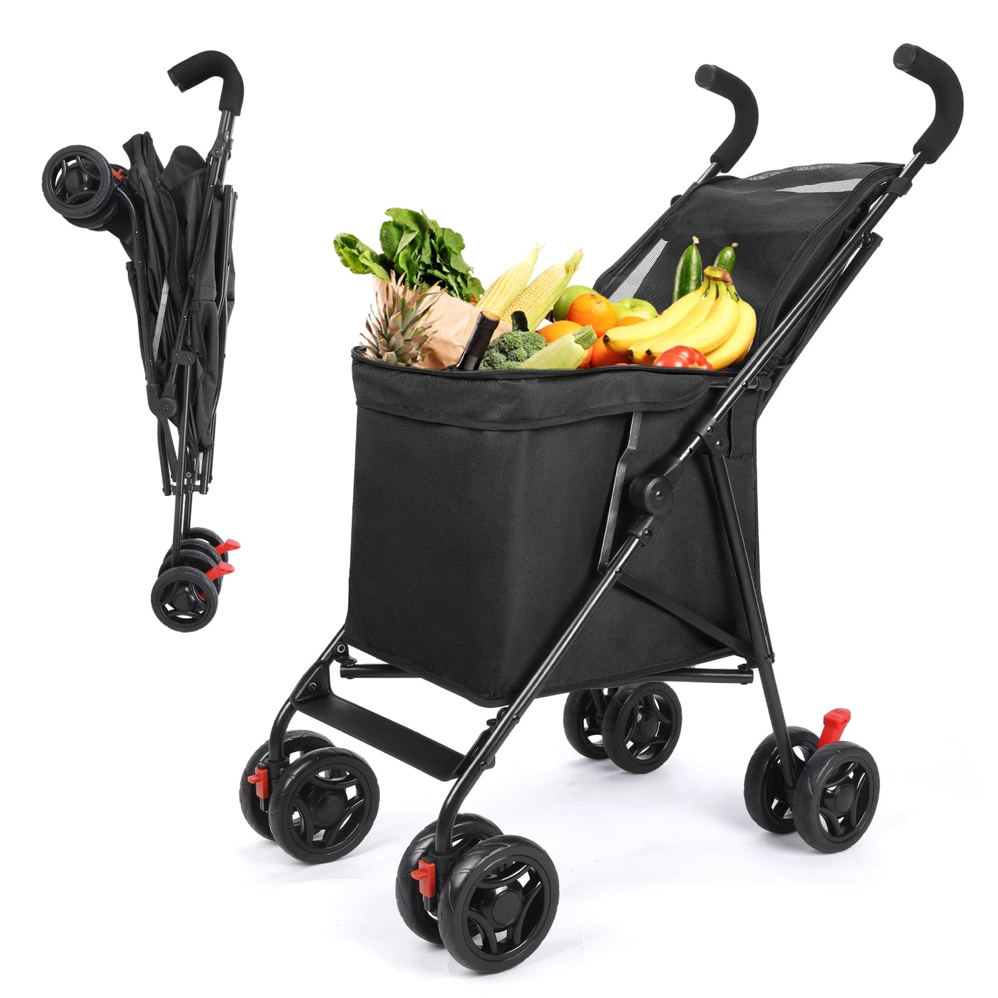 Wedyvkos Foldable Shopping Cart Portable Durable Utility Trolley