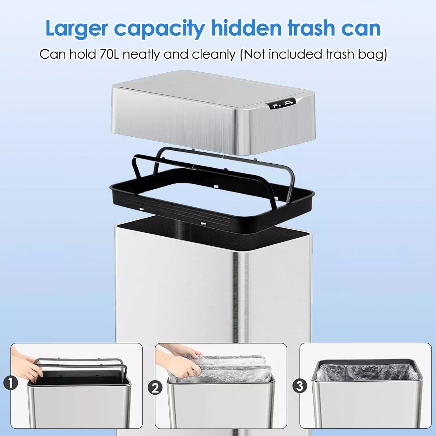 Homfa Motion Sensor Stainless Steel Automatic Garbage Bin