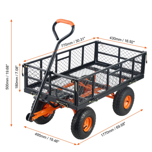 SucceBuy Sturdy Metal Garden Utility Wagon With Simple Assembly