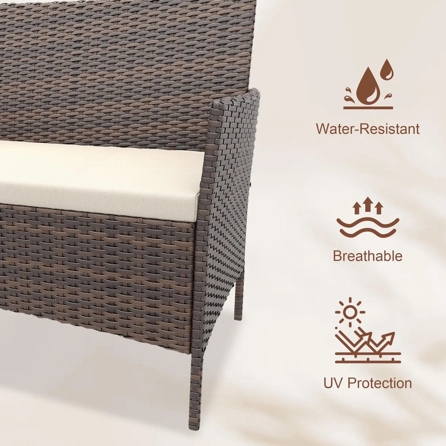 HiMISS 4 Piece Outdoor Rattan Patio Set With Glass Table