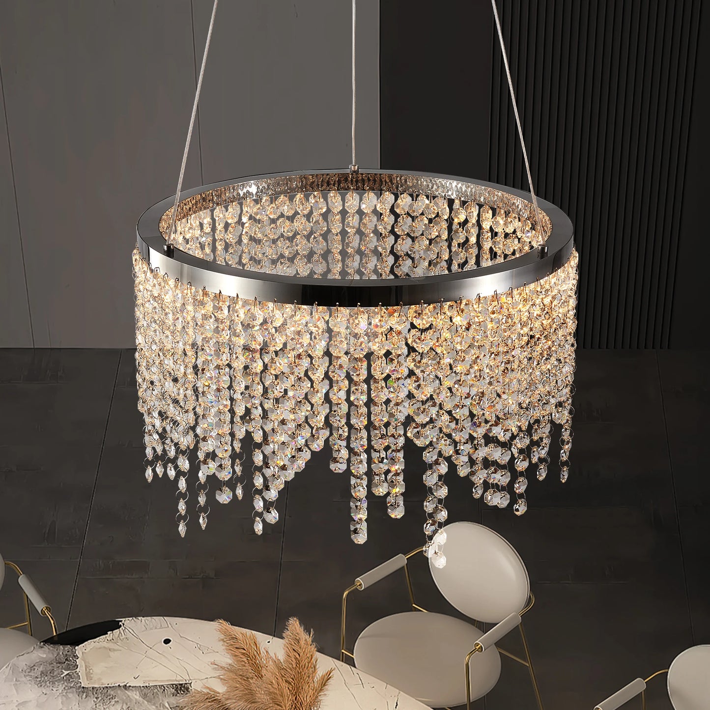 ZHIKEA Modern Luxury Crystal LED Chandelier with Adjustable Height
