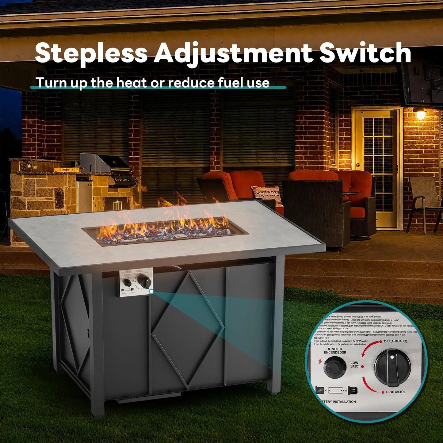 JHK Modern Propane Fire Pit Table For Outdoor Use
