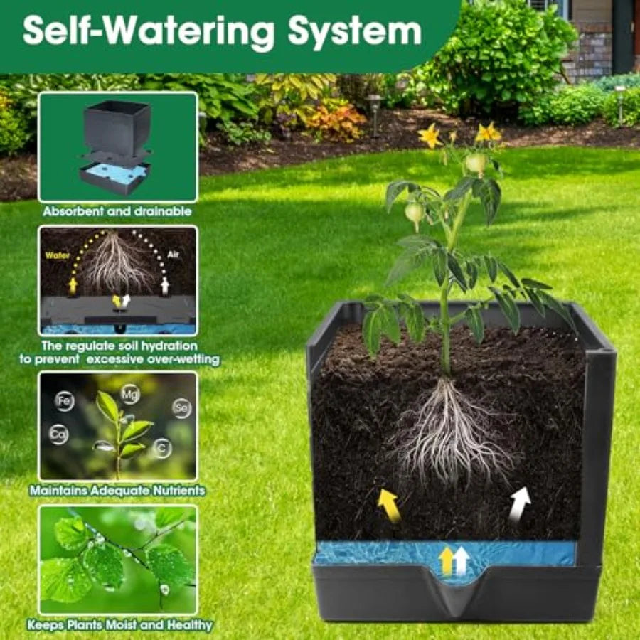 Metal Vegetable Garden Planter Box With Self Watering Trellis