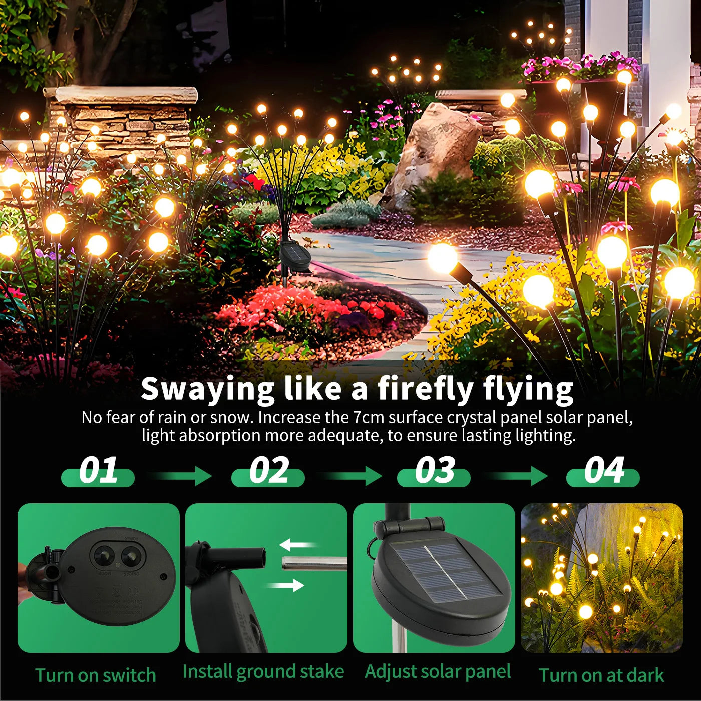 Solar Firefly Pathway Lights Waterproof Flexible Wire Garden Decor