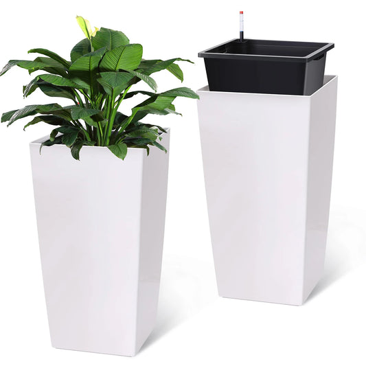 HiMISS Self Watering Flower Planters With Wheels And Drainage