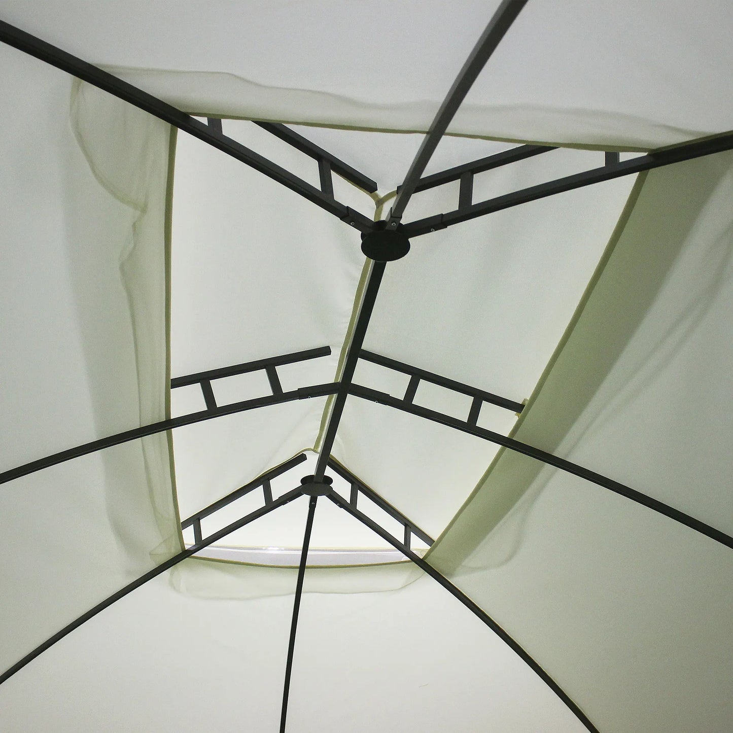 Double Vented Steel Patio Gazebo With Polyester Canopy And Curtains