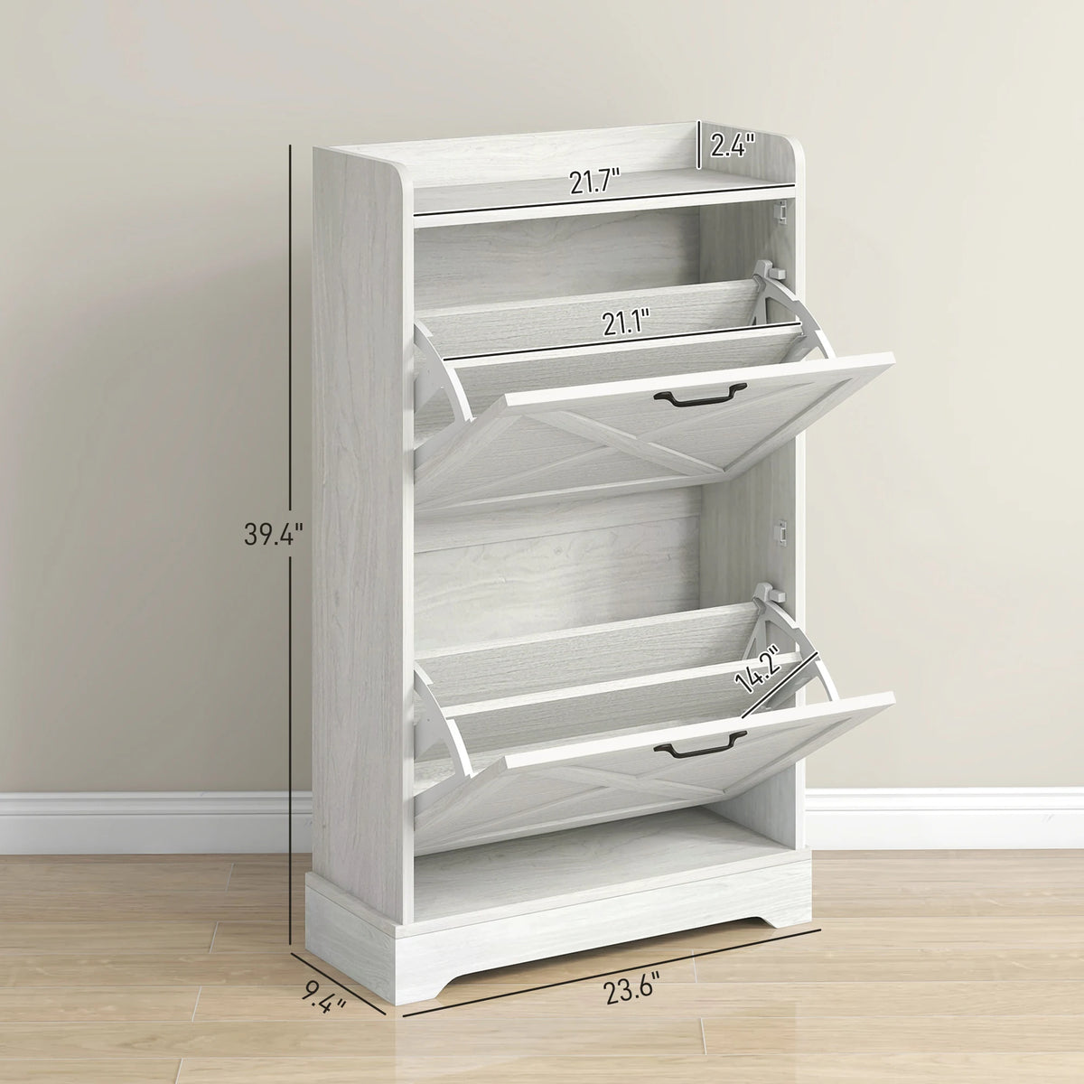 Farmhouse Slim Shoe Cabinet With Flip Drawers And Adjustable Shelves
