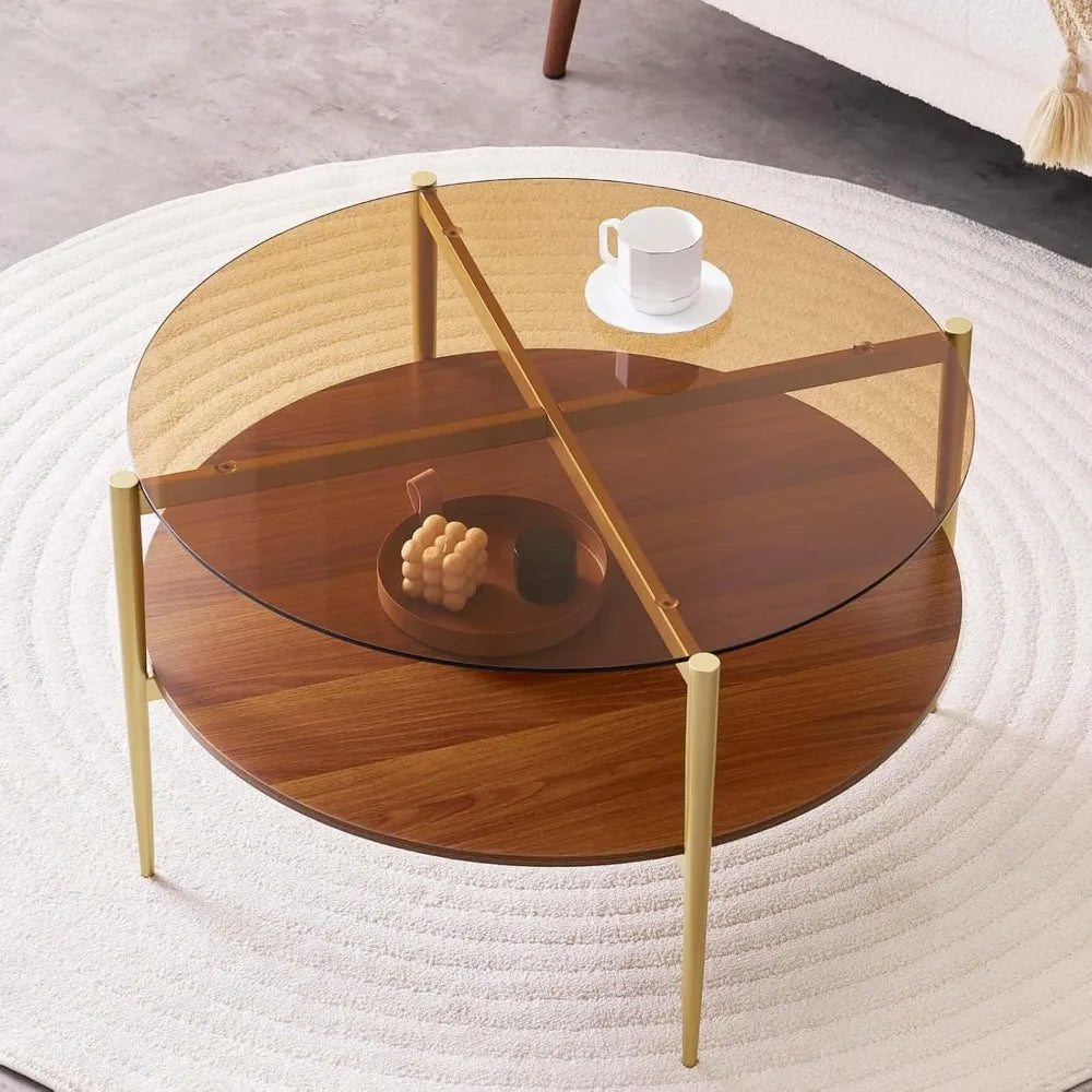 RBXC Mid Century Modern Round Coffee Table Two Level Design