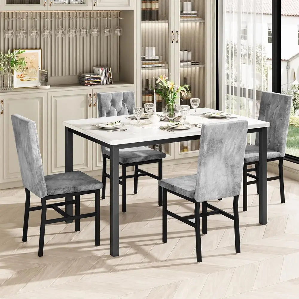 Modern Wooden Dining Table With Four Button Tufted Chairs