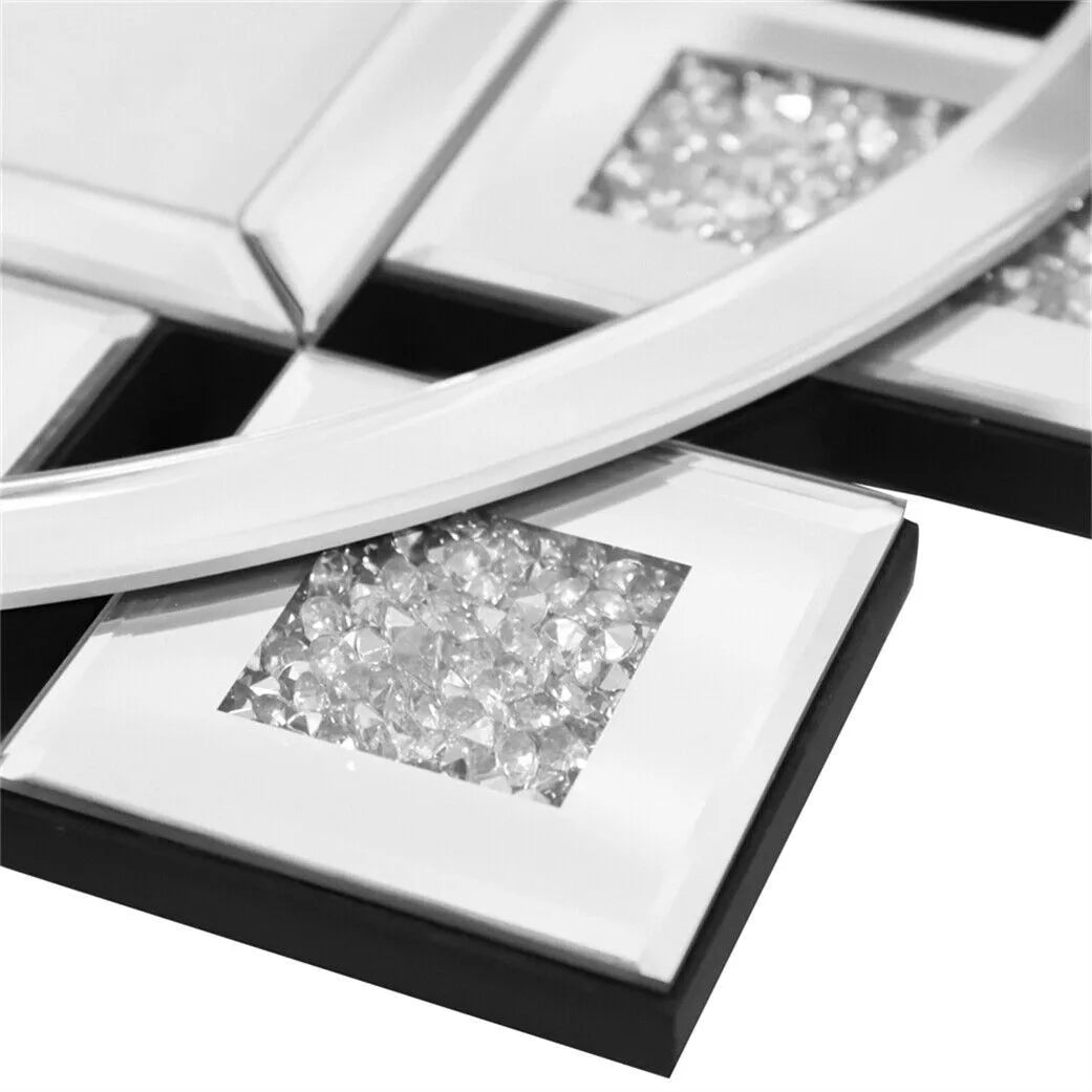 Round Wall Clock With Crushed Diamond Decor Beveled Mirror Frame