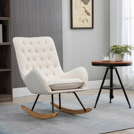 Homcom Diamond Tufted High Back Wooden Rocking Accent Chair