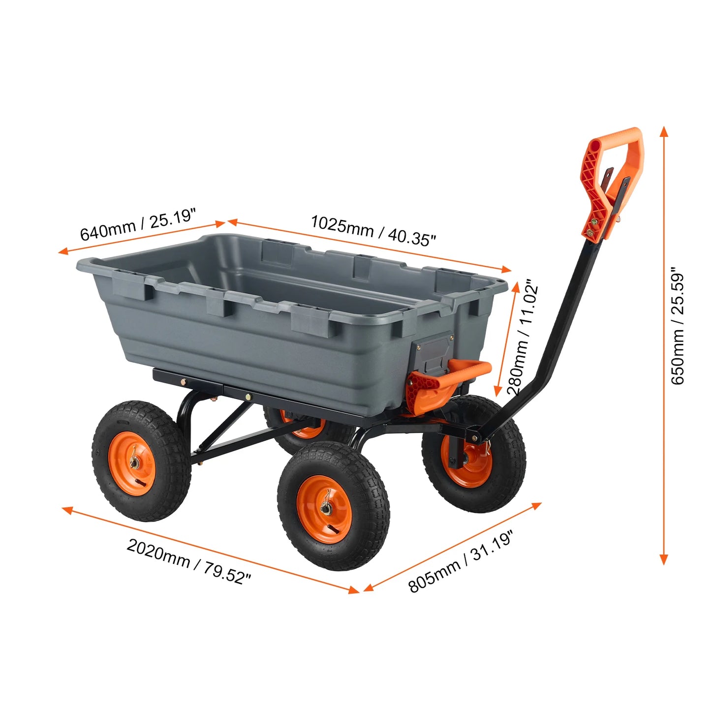 SucceBuy Steel Frame Garden Dump Cart With Convertible Handle