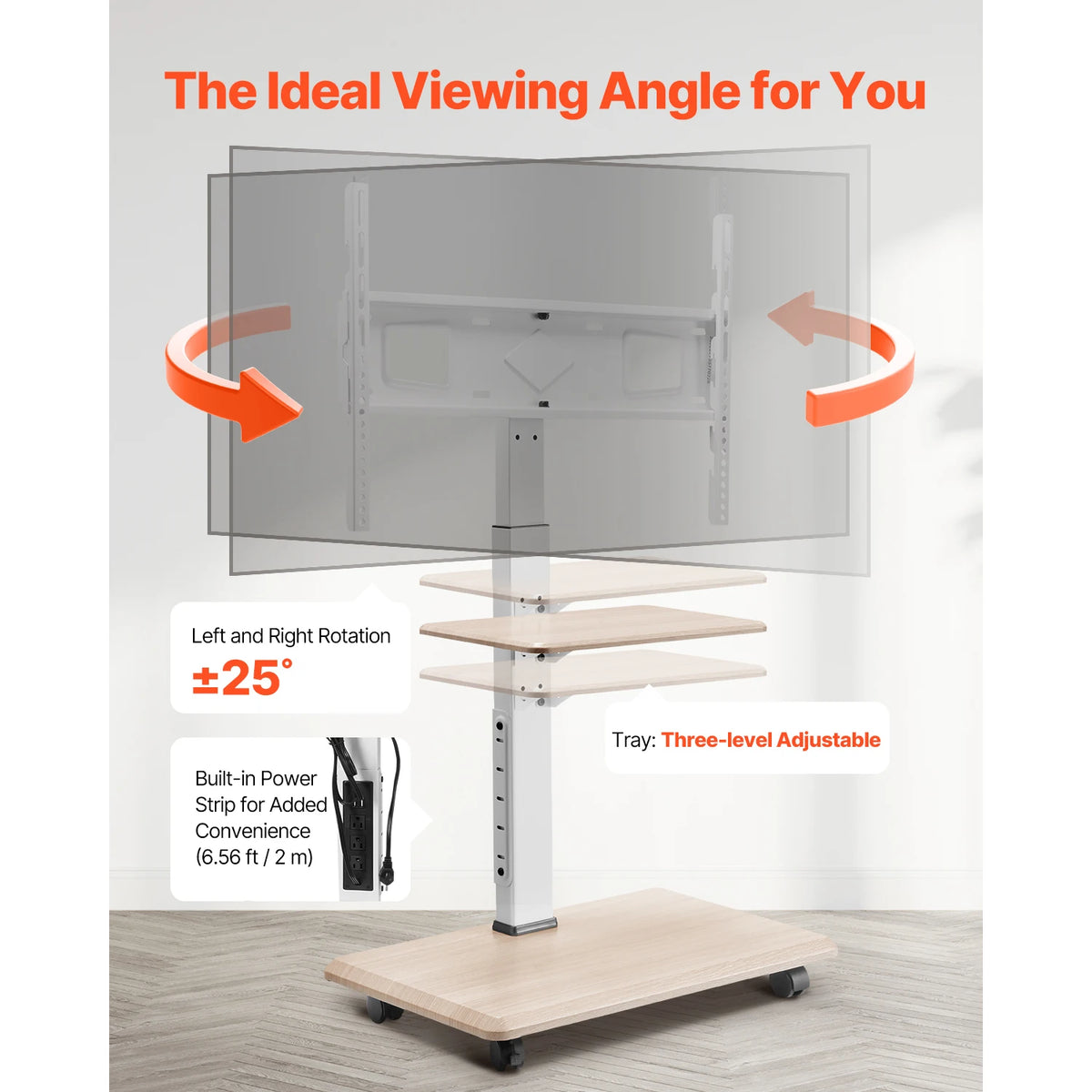 Succebuy Height Adjustable Rolling TV Stand With Tray