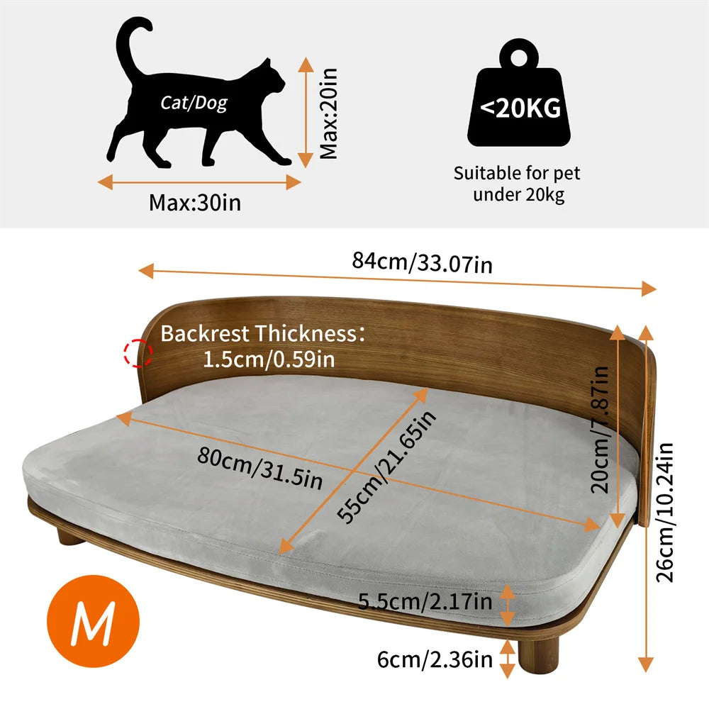 Borwart Eucalyptus Pet Sofa Bed With Cushion For Small Dogs