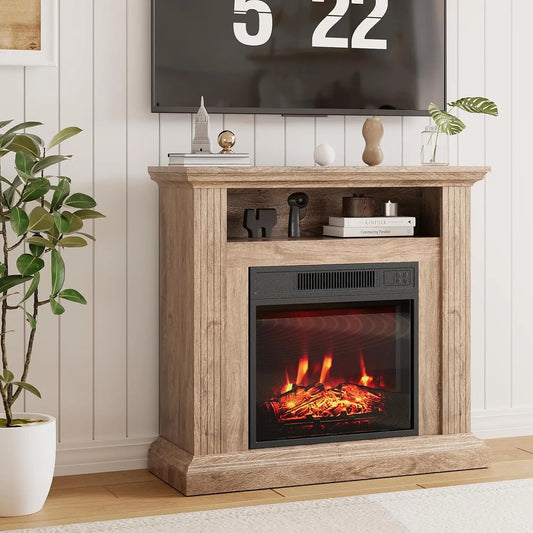 Freestanding Electric Fireplace With Mantel And Heater Insert