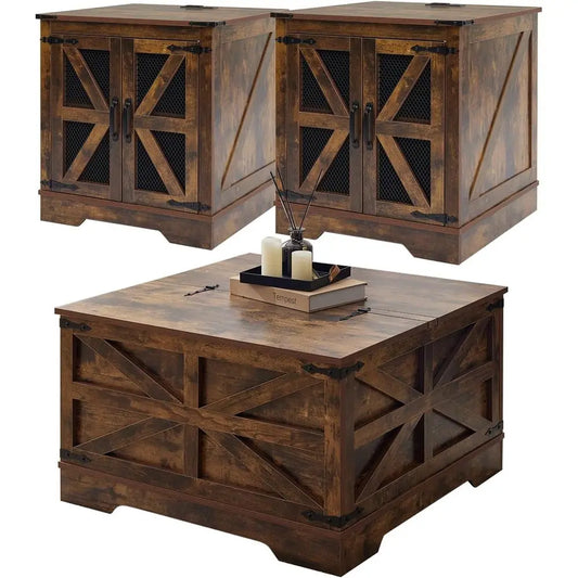LuxeMerge Three Piece Coffee And End Table Set With Charger