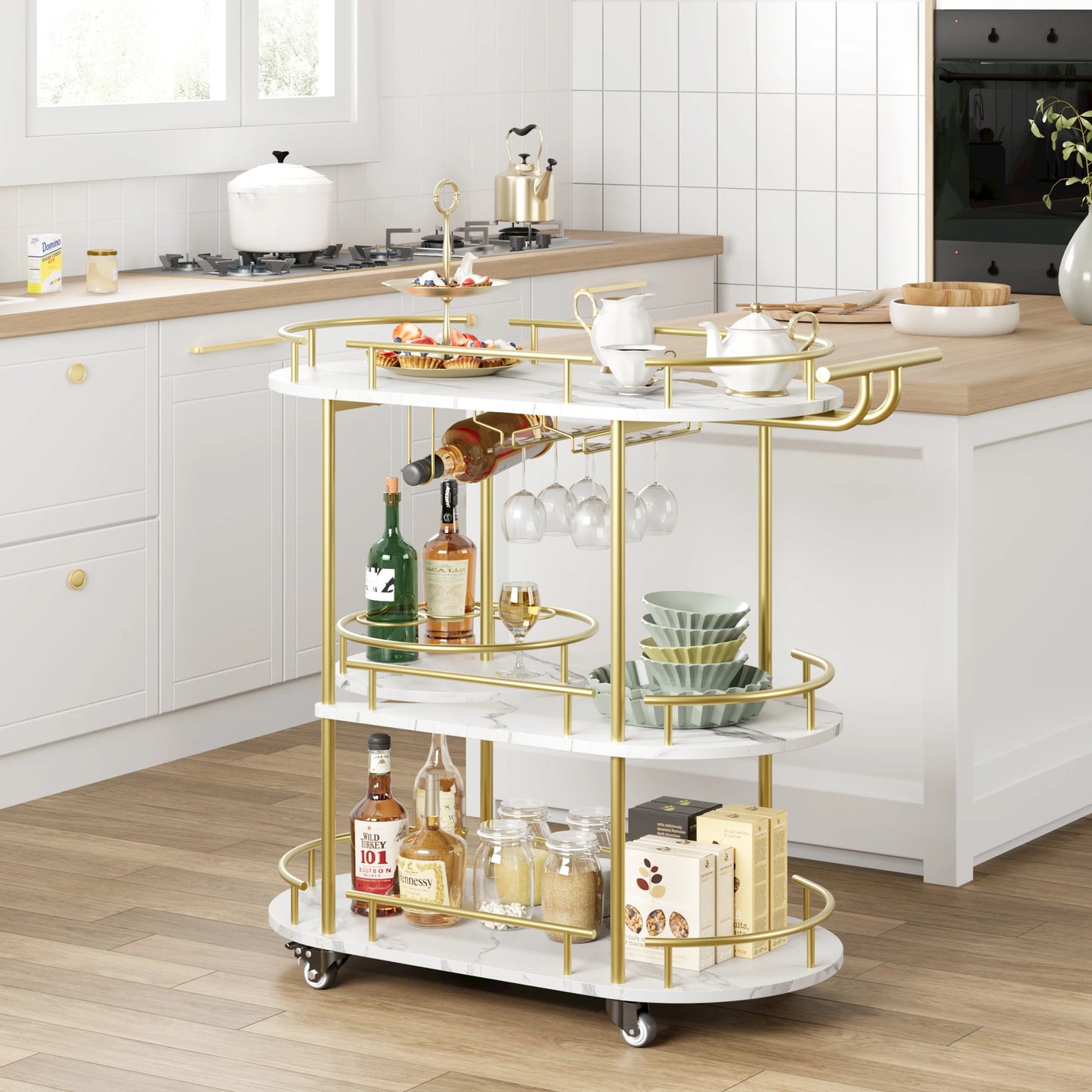 Twister CK Four Tier Rolling Bar Cart With Wine Rack