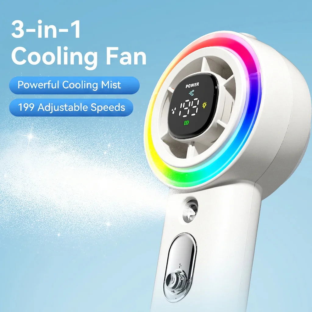 Portable Turbo Rechargeable Fan With Cooling Mist and Water Tank